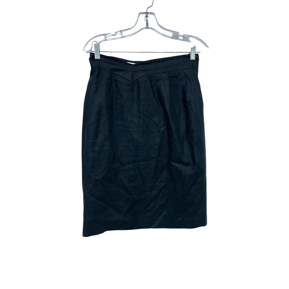 Ann Tjian for Kenar Pencil Skirt Womens 8 Black 100% Linen High Waist Back Zip